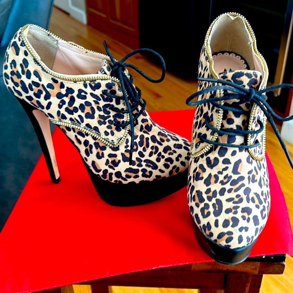 Cheetah Print platform stiletto booties